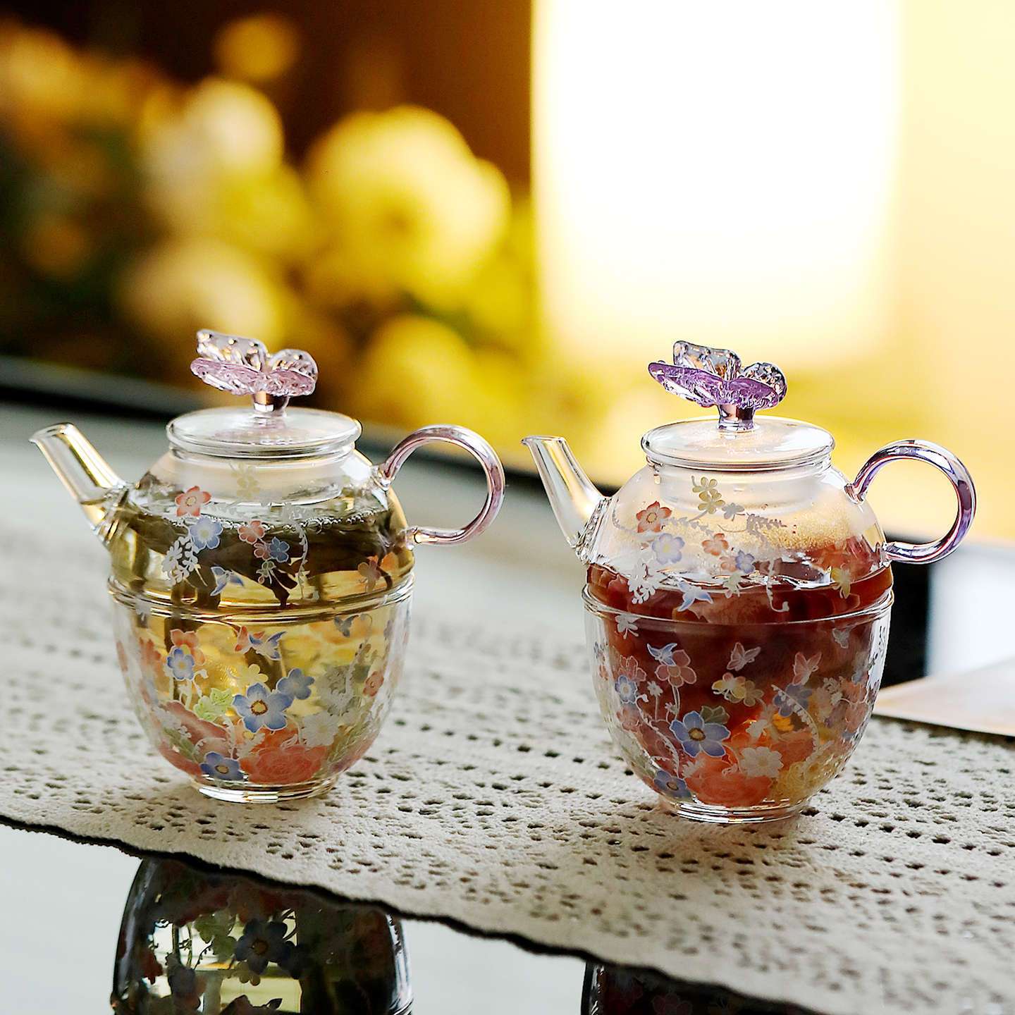 繁花似锦玻璃茶壶茶杯泡茶家用茶水壶单壶耐热高档一人独饮小茶具图片