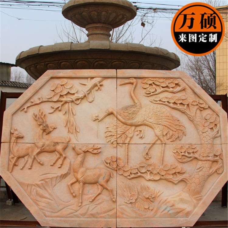 厂家制作大理石晚霞红石材浮雕龙浮雕背景公园别墅家居影壁墙壁画
