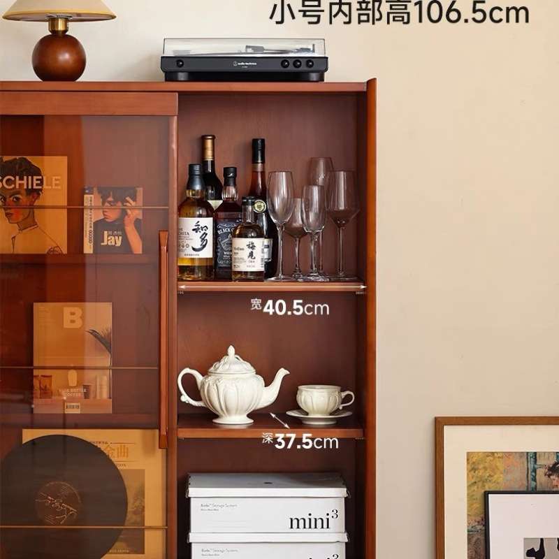 北欧实木复古书柜简约小户型客厅家用展示柜书房收纳杂志储物柜