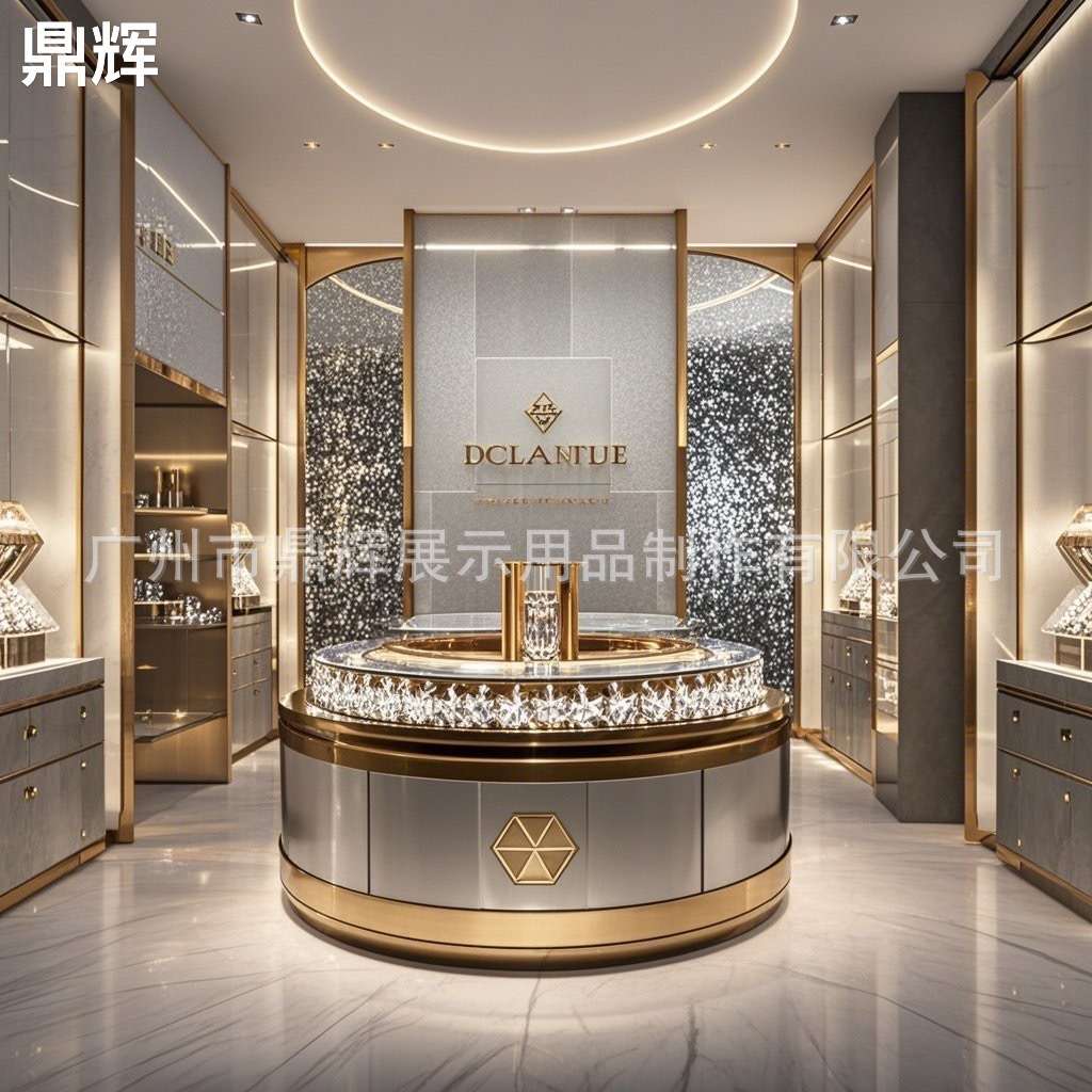 弧形圆形珠宝展示柜台商场中庭中岛柜珠宝店玻璃柜翡翠玉器首饰柜