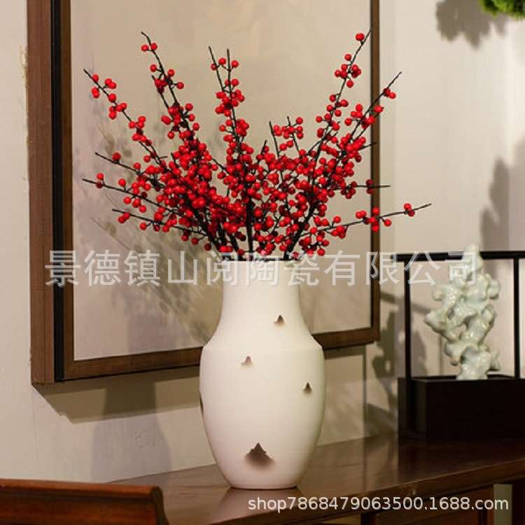 景德镇陶瓷花瓶摆件客厅插花素烧手绘瓷瓶中式家居装饰品瓷器瓶子