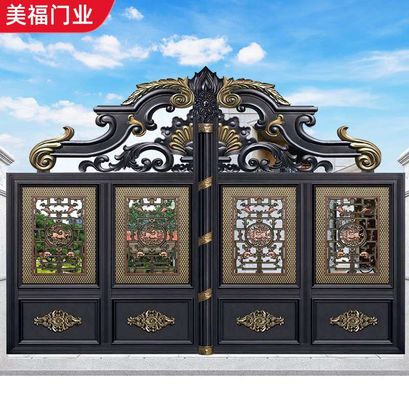 简约铝艺别墅庭院大门铝合金户外花园小门电动平移对开门院子门