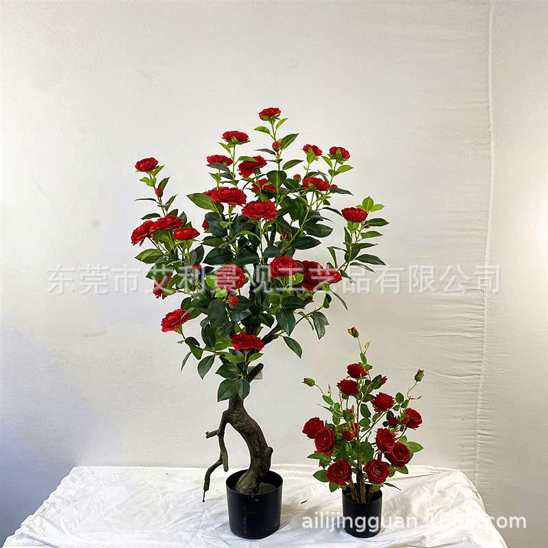 茶玫花树盆栽 室内客厅假树盆景 树花绿植装饰树