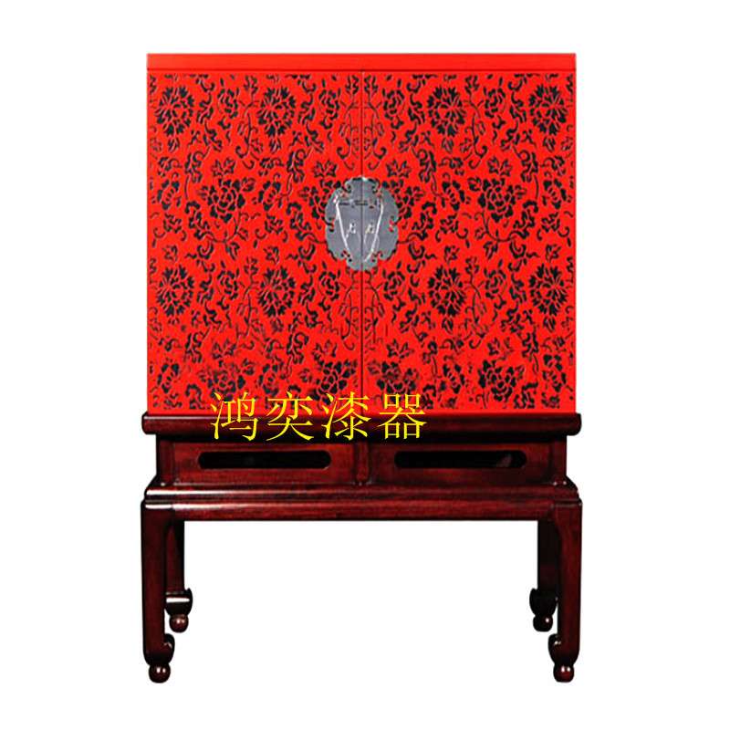 创意实木漆画新中式古典仿古漆器彩绘镶嵌门厅餐边玄关柜家具厂家