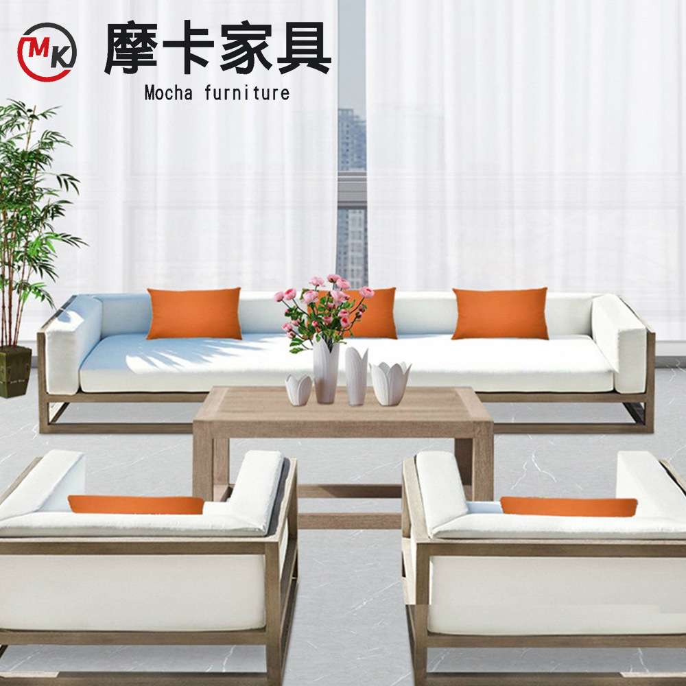 户外沙发客厅庭院铝合金防水防晒木纹漆茶几脚踏组合室外躺椅沙发