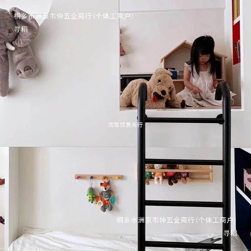 树屋落地梯黑色儿童房阁楼上下床梯子家用楼梯简约高架床爬梯