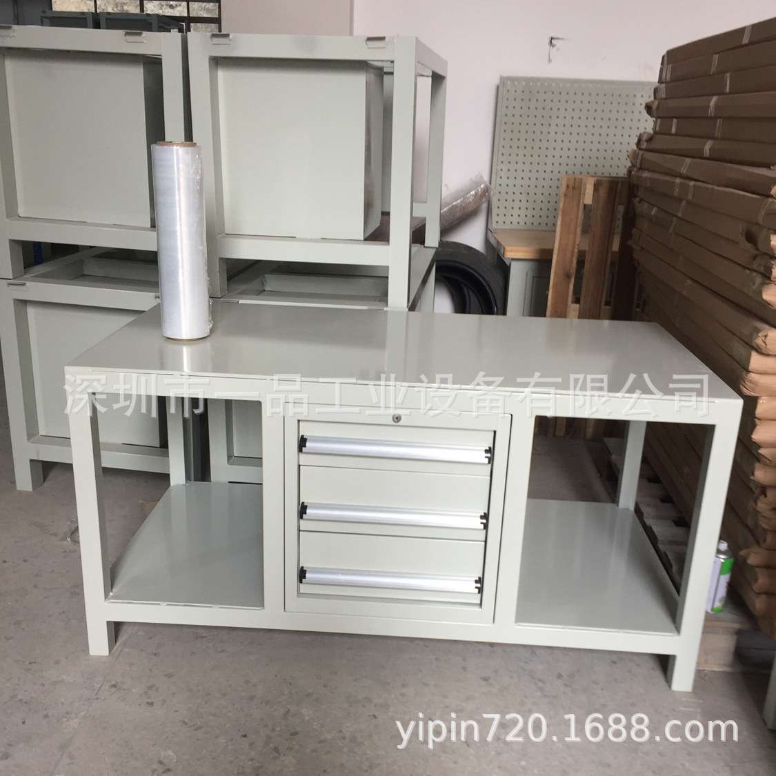 铁板钳工操作台模具重型钳工工作台带三抽屉虎钳修理装配检修桌厂