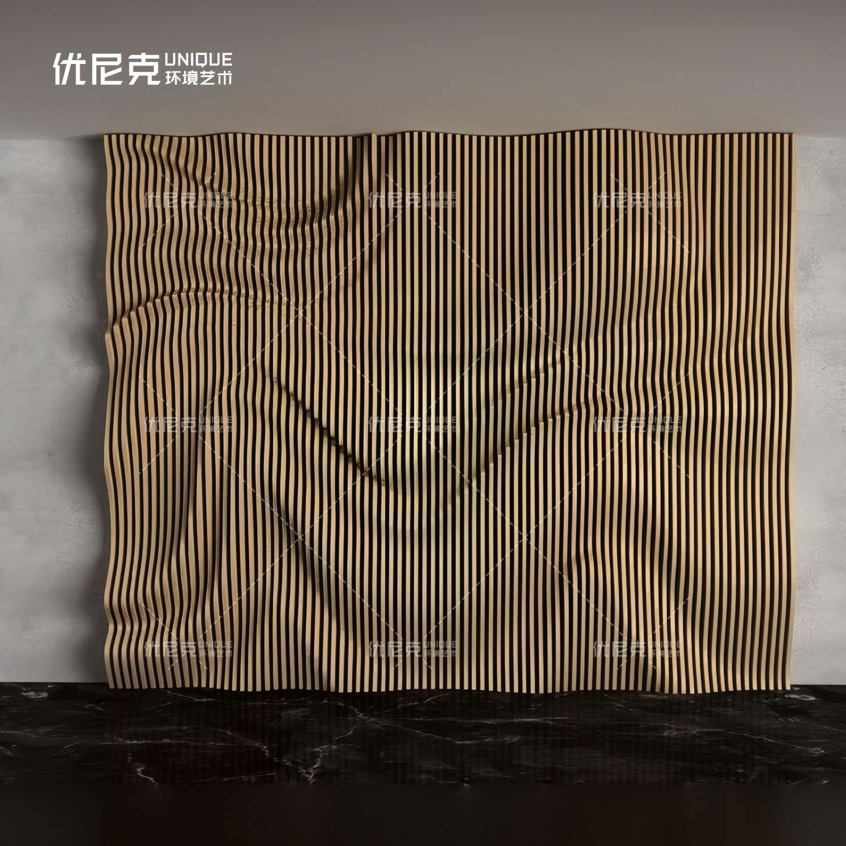 实木切片波浪壁饰商场酒店别墅售楼处民宿创意实木创意个性装饰