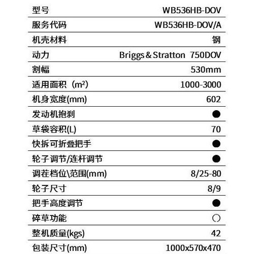 维邦21寸手推式草坪割草机 WB536HB-DOV一键启动汽油草坪机