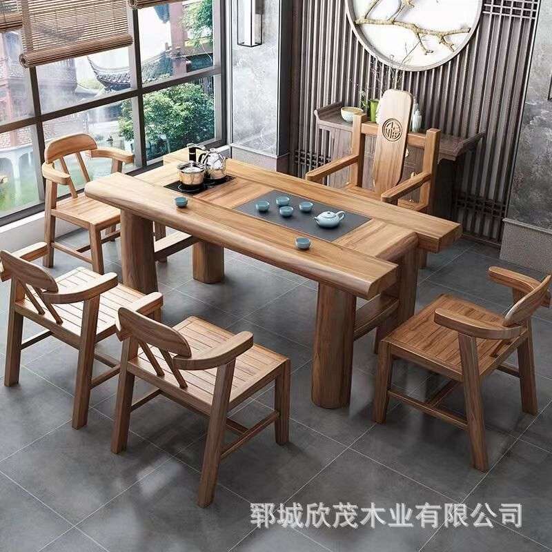 老榆木实木桌家居客厅桌椅功夫泡茶家用茶台简约老榆木茶桌