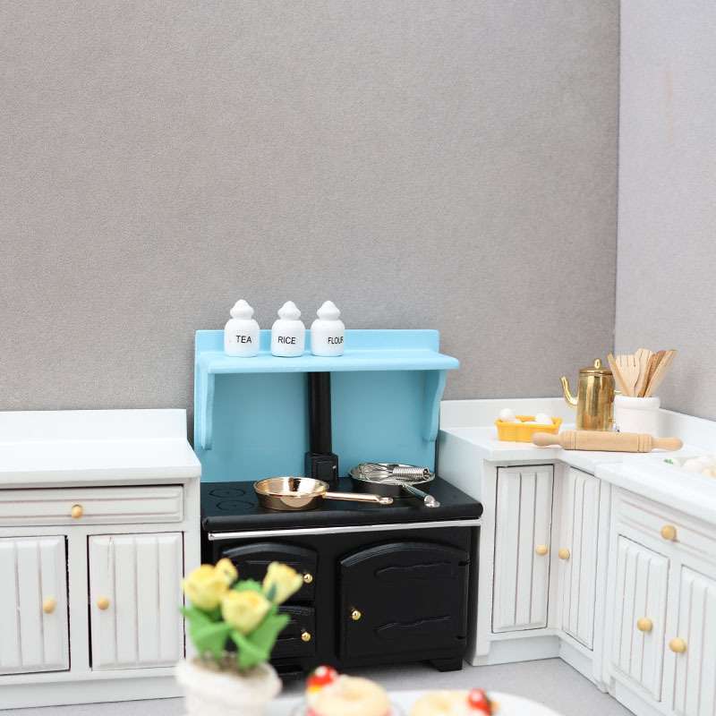 1:12迷你娃娃屋摆件dollhouse家具厨房灶台微缩场景复古黑色灶台