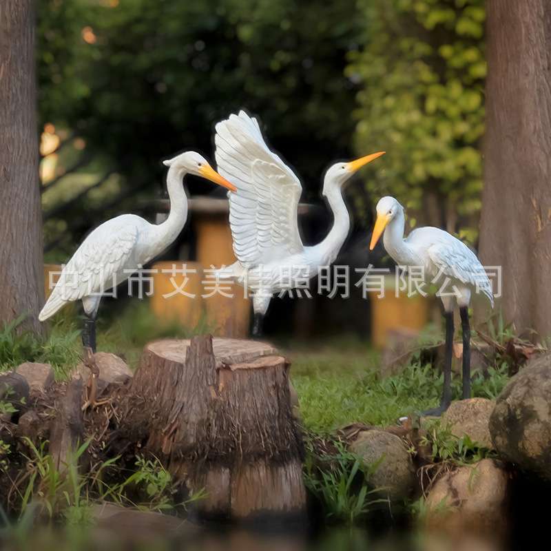 led户外造型灯白鹭雕塑发光摆件鸟类庭院草坪别墅园林水池景观灯