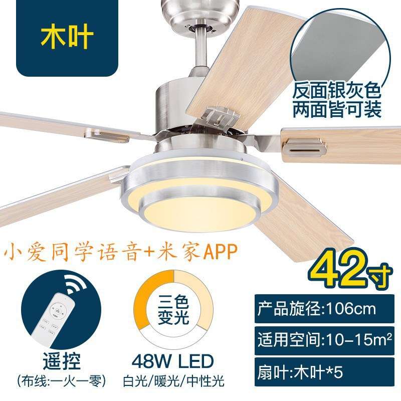 五叶吊扇大风力不锈钢家用客厅餐厅吊扇灯静音智能风扇灯厂家灯具