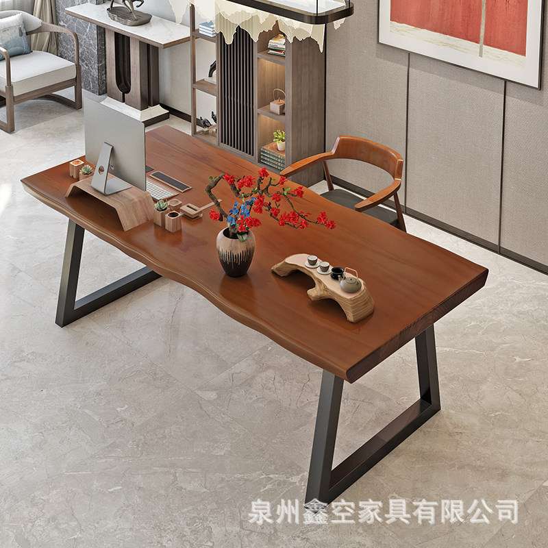 办公室单人实木电脑桌现代简约职员铁艺办公桌椅不规则大板会议桌