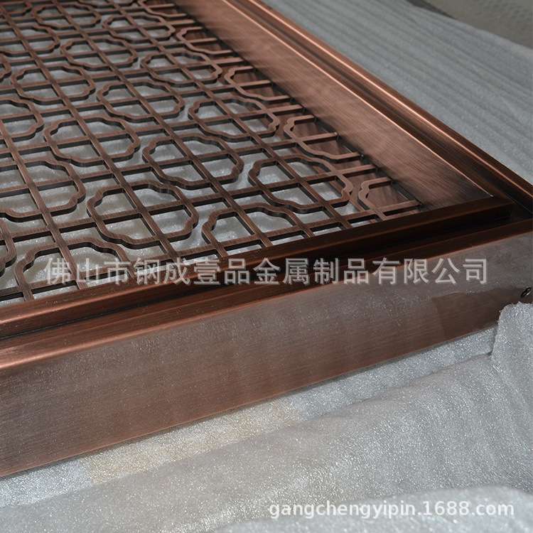 玄关不锈钢屏风中式古铜屏风隔断酒店客厅镂空组合家用隔断厨房装