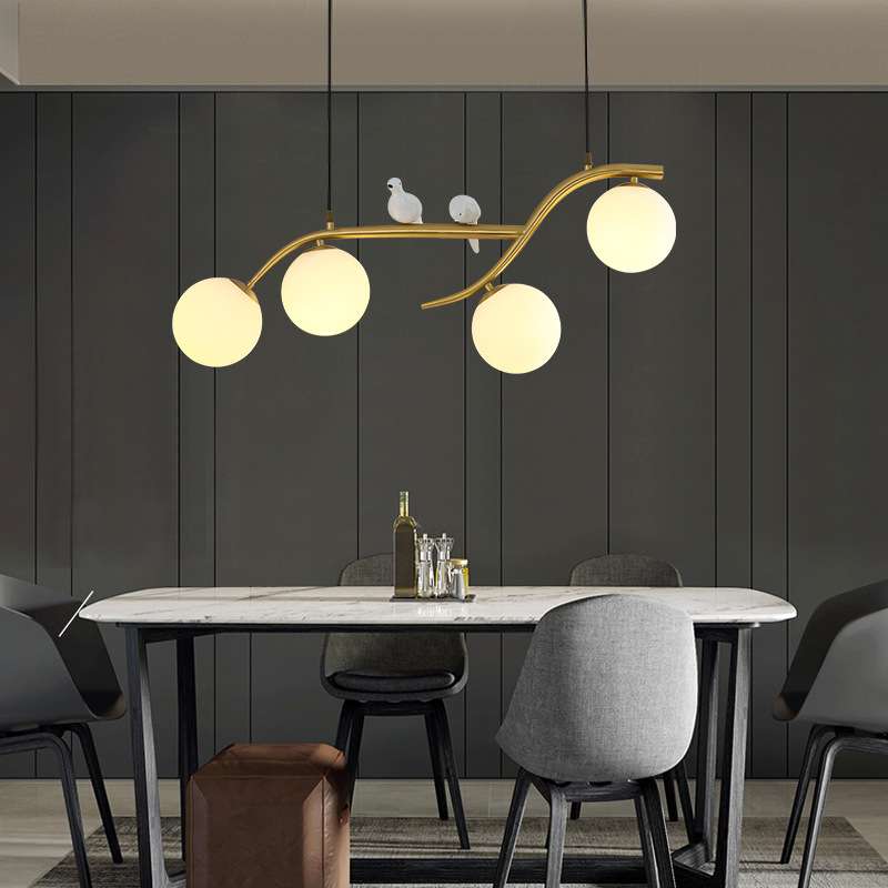 餐厅灯吊灯 北欧现代简约led长条灯全铜个性小鸟创意吧台餐桌灯具