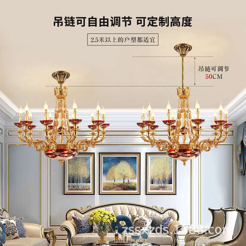 法式全铜吊灯浪漫温馨卧室婚房装饰铜灯欧式别墅复式楼客厅大