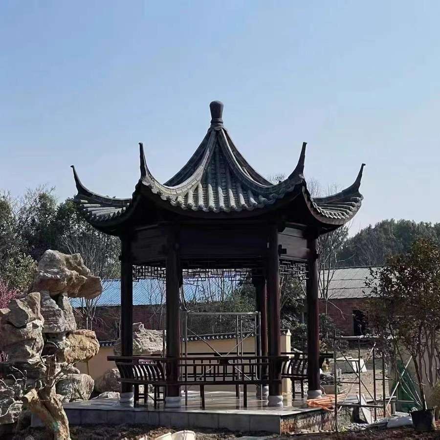 防腐木户外庭院古建六角凉亭菠萝格实木仿古四角八角景观园林别墅