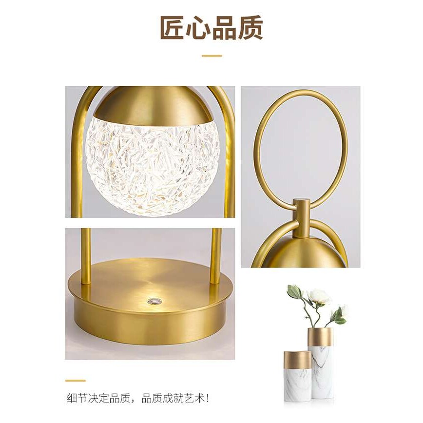 全铜台灯充电触摸调光分段三色光酒店卧室床头小夜灯led可usb智能