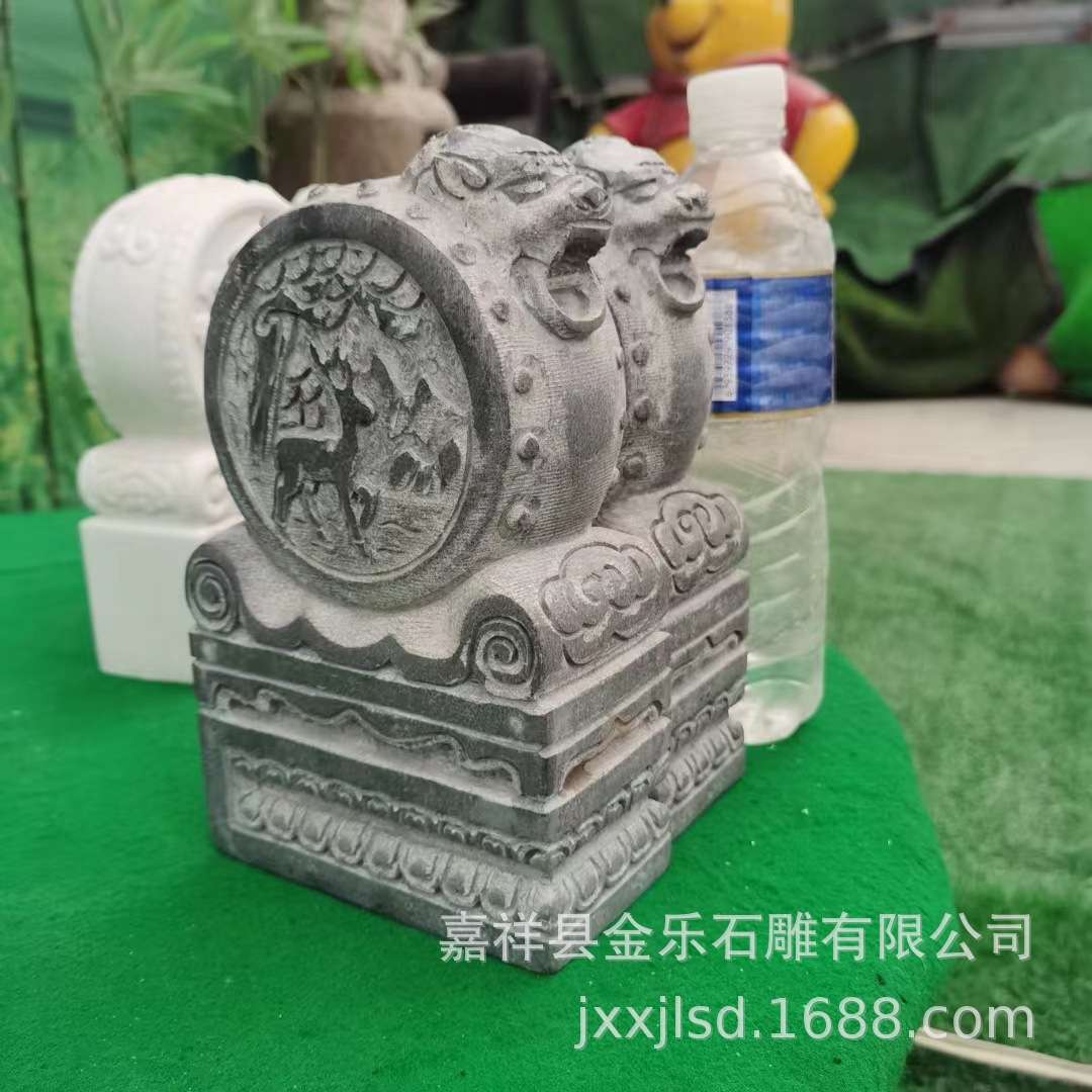 别墅庭院门前青石汉白玉仿古抱鼓石 石雕貔貅狮子石门鼓庭院摆件