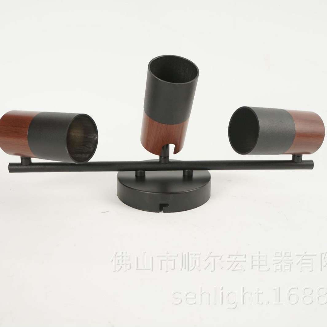 佛山厂家供应木纹灯架GU10圆杆三头欧式万向射灯MR16明装双色射灯