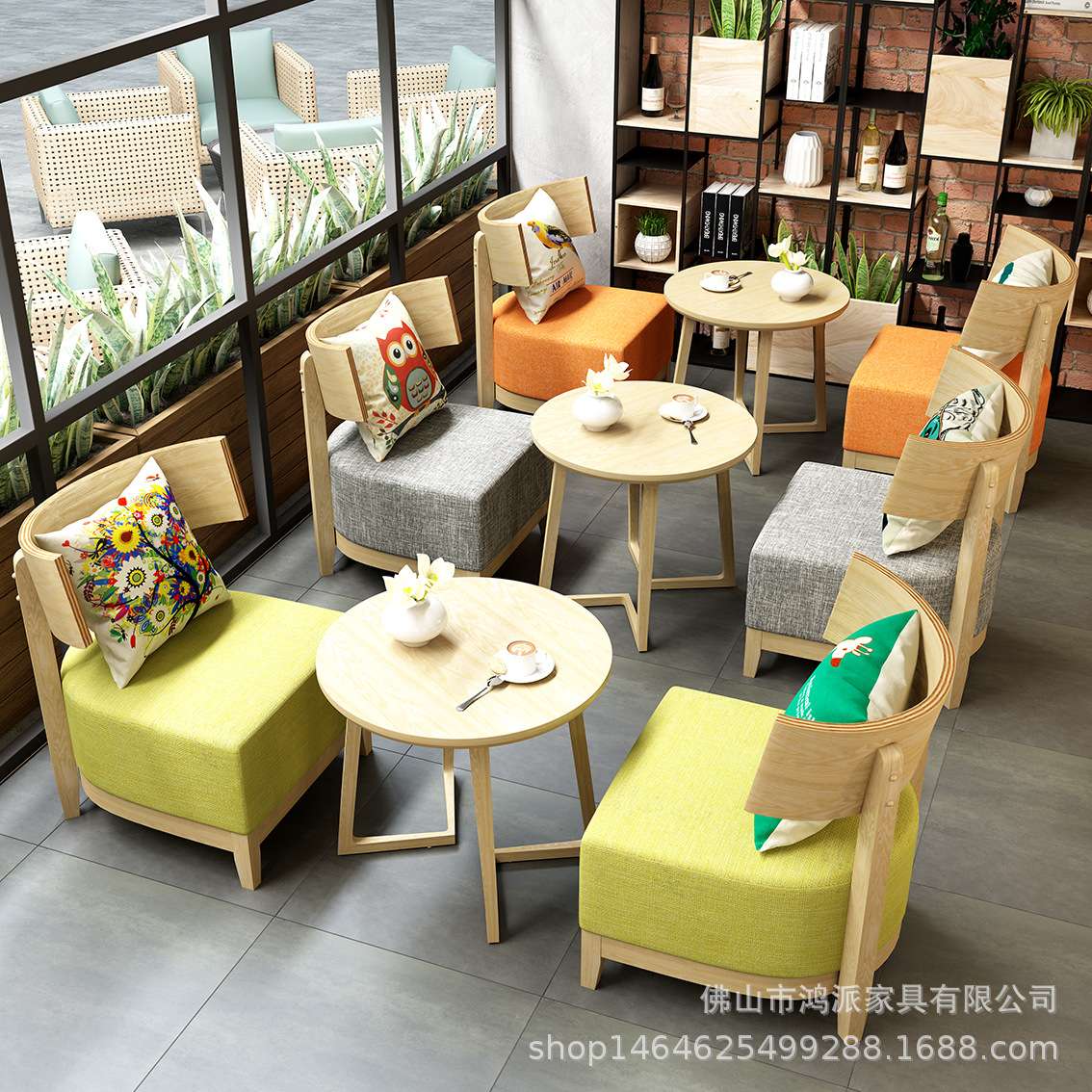书吧工作室接待洽谈卡座 简约清新甜品奶茶店咖啡馆沙发桌椅组合