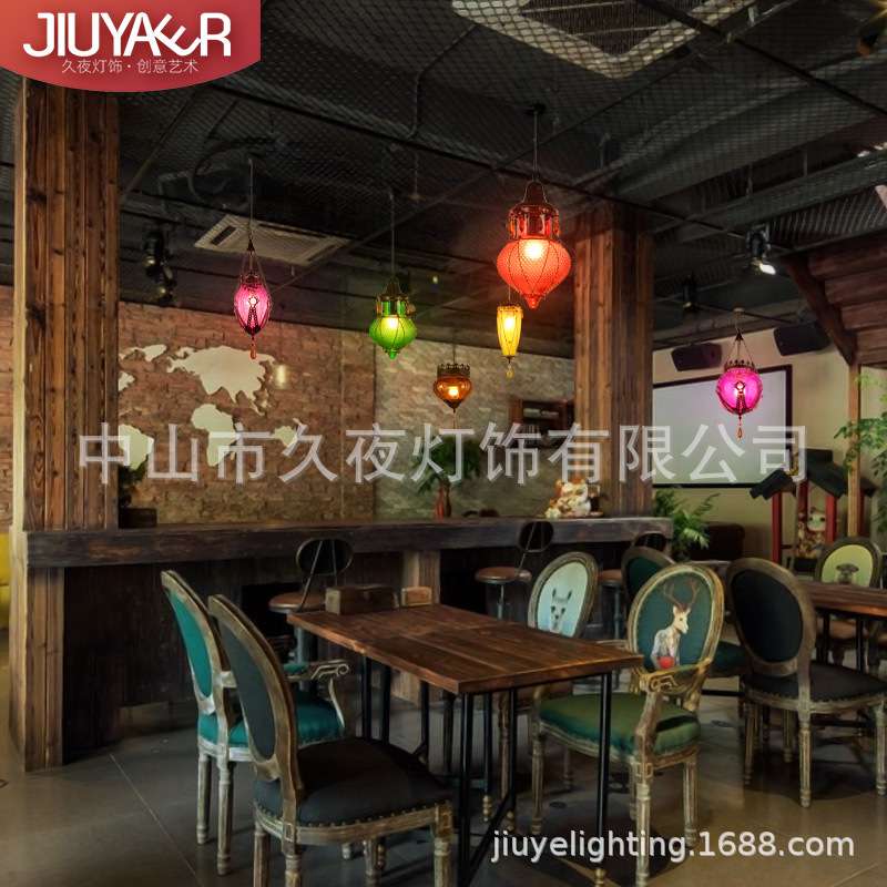 美式复古彩色玻璃吊灯创意主题西餐厅过道吧台卡座个性漫咖啡灯具