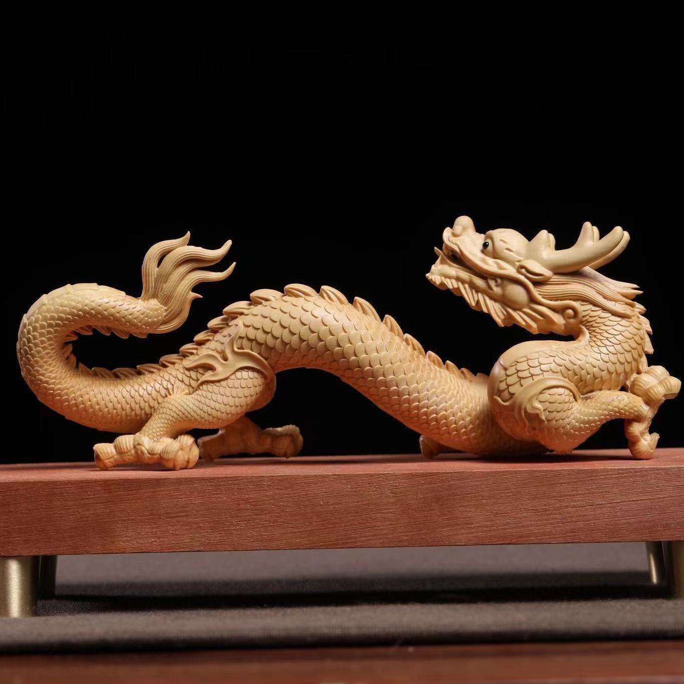 小叶黄杨木雕生肖龙雕刻摆件木制工艺品家居装饰品龙雕生肖龙摆件