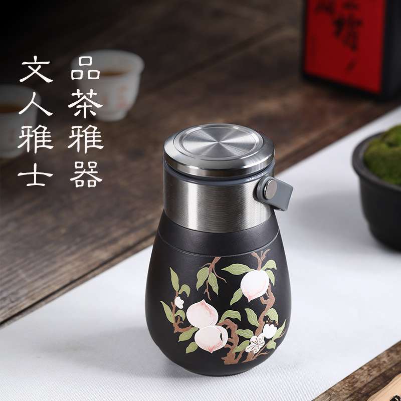 宜兴厂家双层紫砂内胆保温杯男女士喝水泡茶杯送长辈爸爸老师长辈