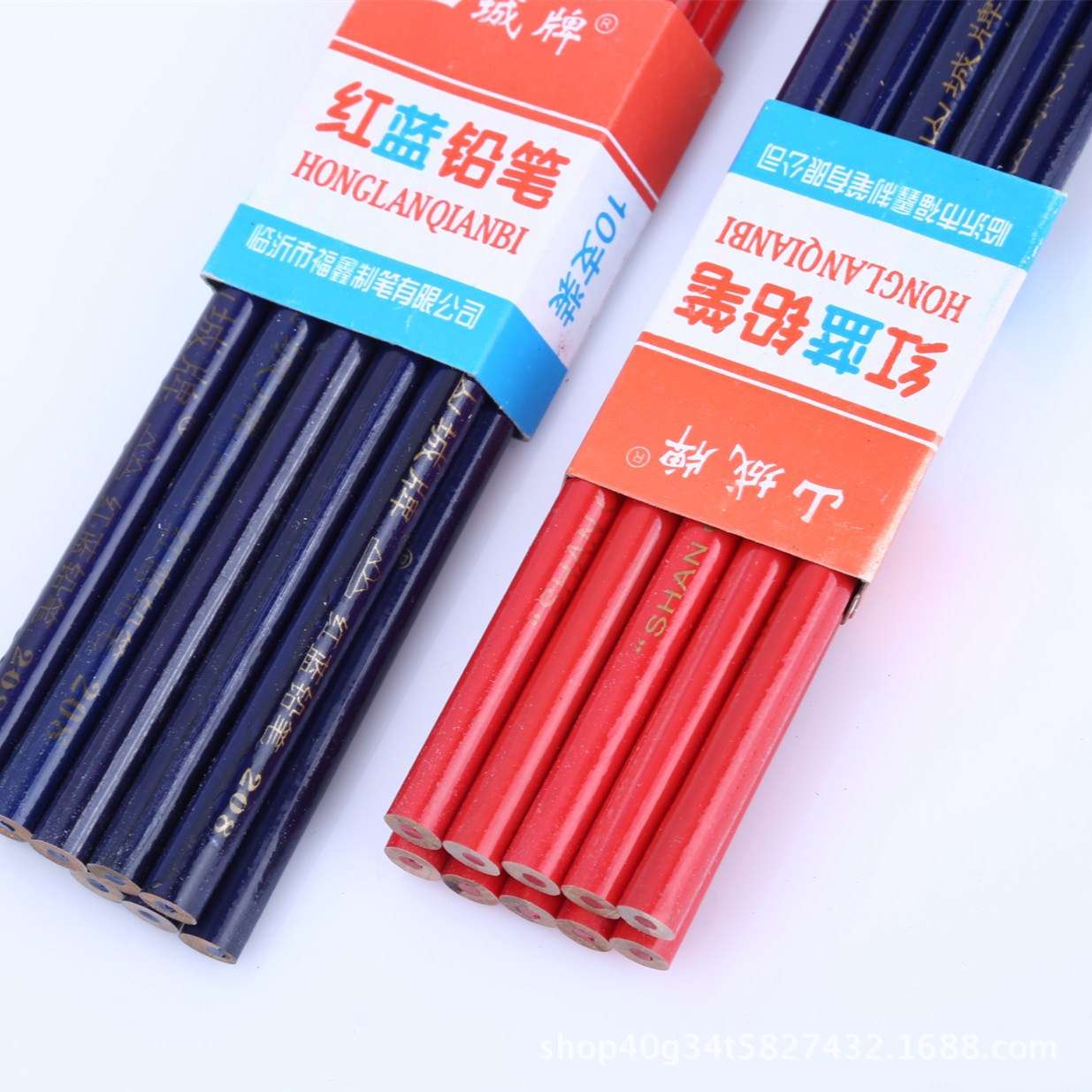 源头山城木工铅笔专用八角铅笔粗芯红蓝铅笔扁圆划线专用木工铅笔