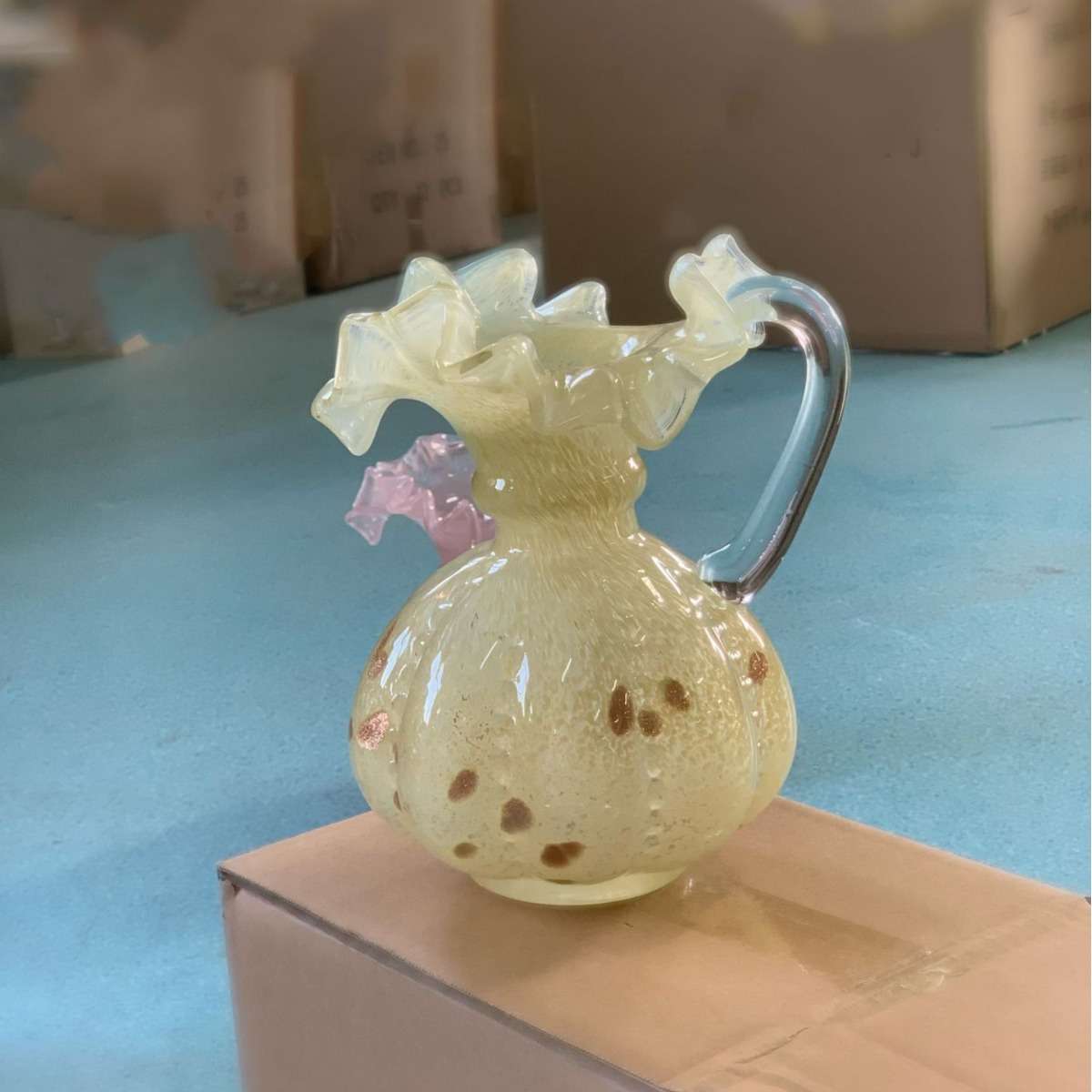 中古风芬顿花瓶复古南瓜纹手工家用法式高档水培插花玻璃装饰摆件