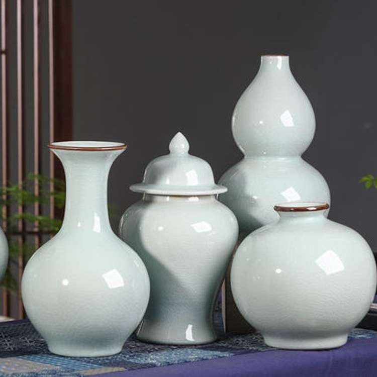 陶瓷花插器仿古官窑开片落地大花瓶现代家饰品客厅摆件