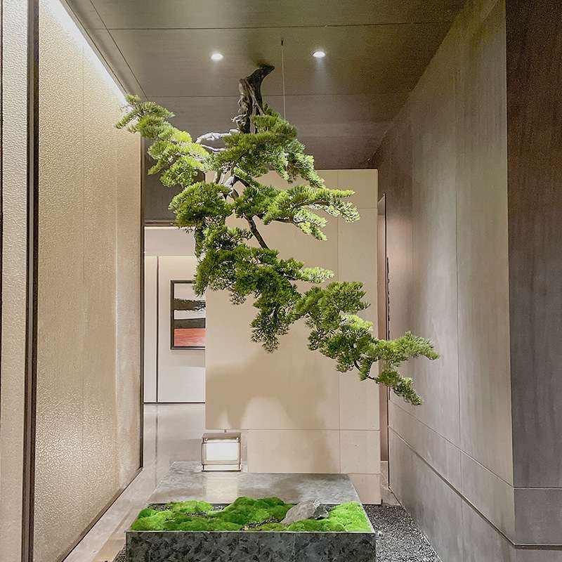 仿真倒挂松树中式造景悬挂迎客松绿植景观大型室内外橱窗摆件玄关