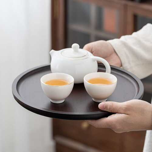 德化陶瓷【托盘】干泡式/竹木/楠竹/圆形/茶台/高密度/轻便泡茶