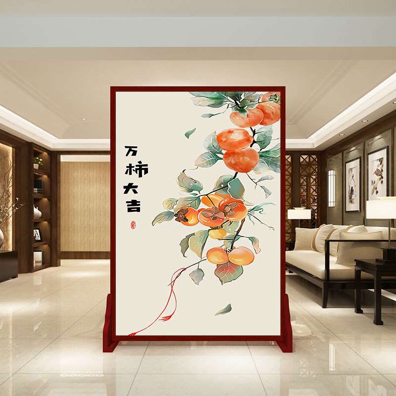 中式屏风隔断客厅遮挡室内现代简约双面布艺入户玄关落地座屏