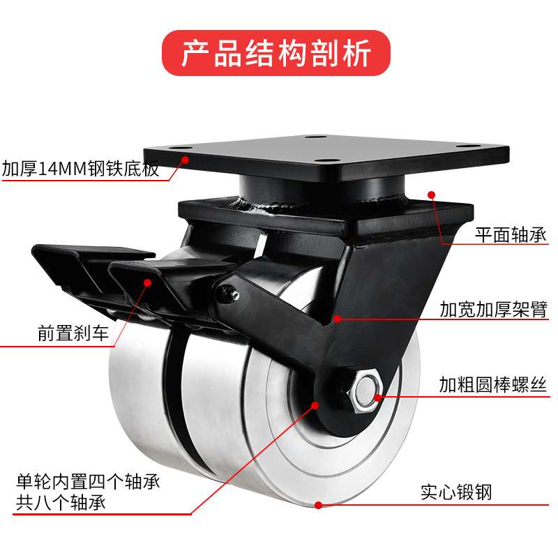 加工超重型双轮脚轮超大载重万向轮锻钢全钢轮子机械设备工业轱辘