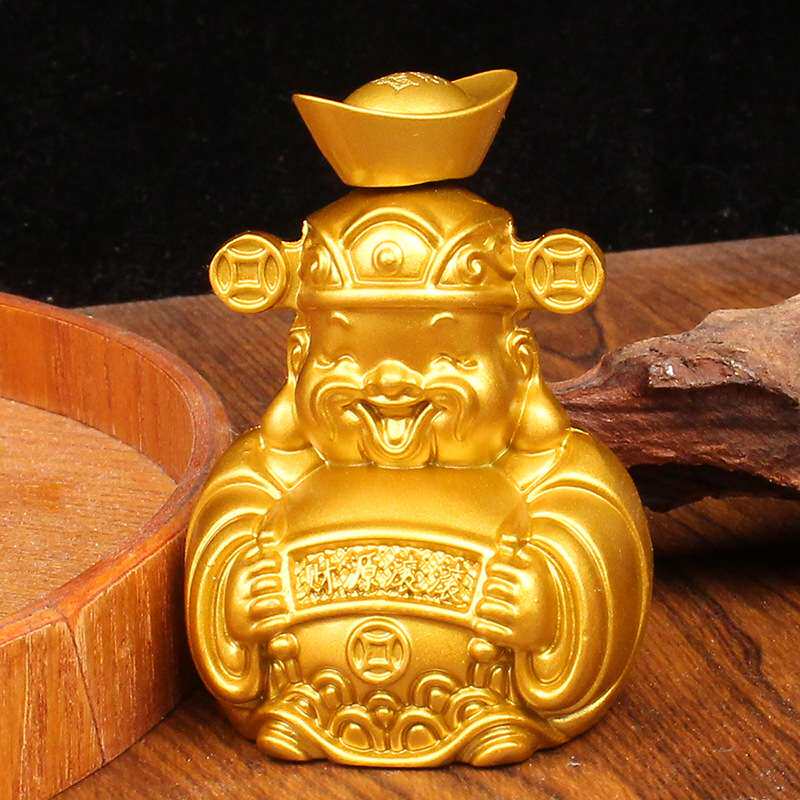 合金笑脸财神爷元宝可转动书房桌面摆件摆设金色财神爷摆件装饰品