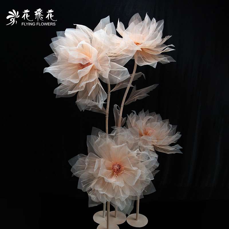 花飞花室内仿真纱花婚礼美陈布置橱窗装饰纸艺花清韵网纱大丽婚庆