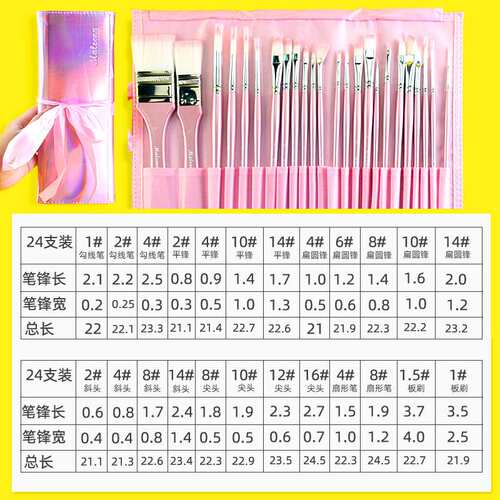 玛琅尼龙24支画画笔美术生专用水彩水粉油画丙烯工具毛笔刷子套装