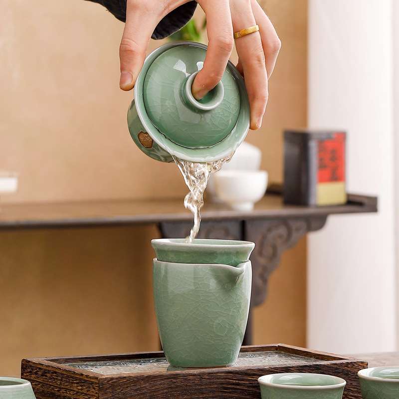 便携式旅行茶具小套装青瓷简易手抓泡茶壶茶杯个人户外露营快客杯