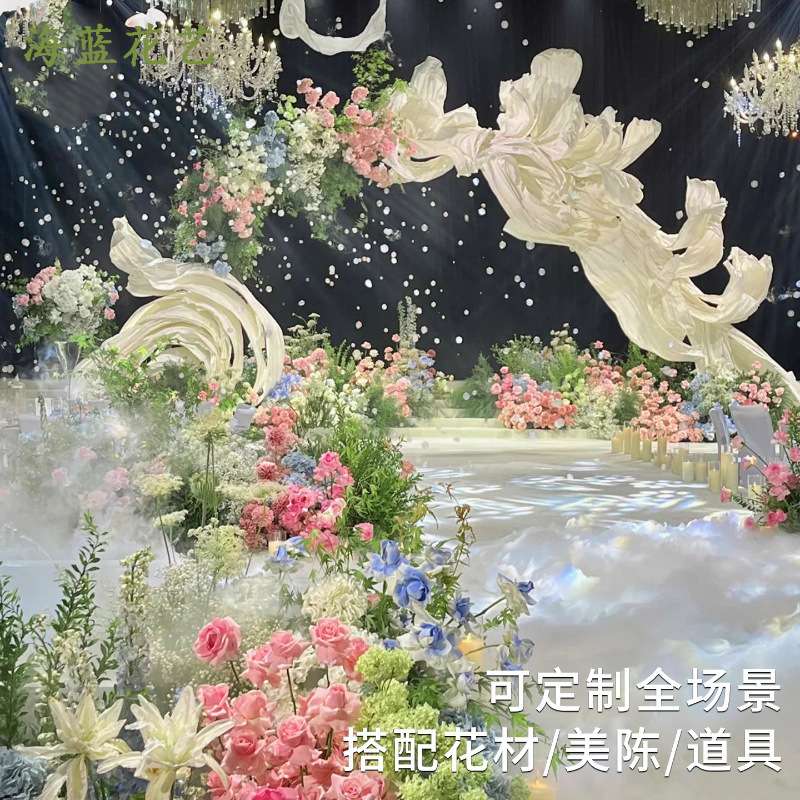 牛角门白绿仿真花艺拱门排花婚礼装饰花排求婚宝宝宴橱窗摄影绢花