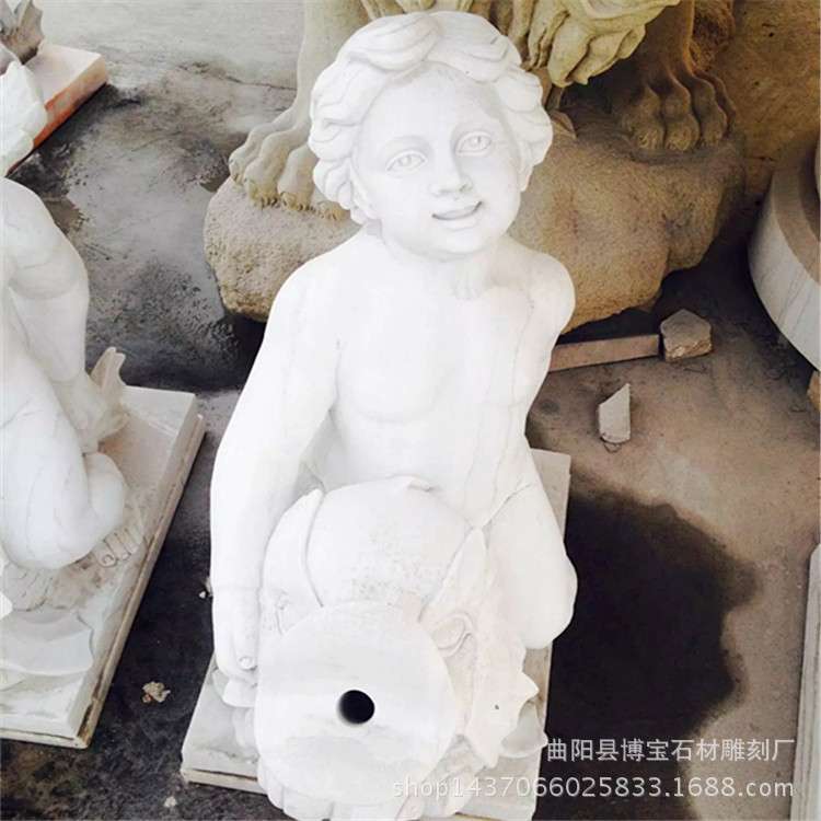 供应大理石石雕小天使 西方人带翅膀小孩 汉白玉小四季神一套厂家