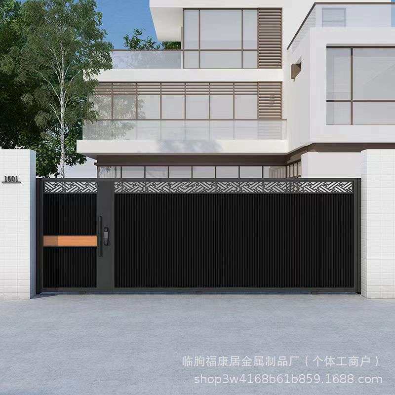 厂家供应新中式铝艺大门电动平移门小区别墅铝合金大门伸缩车库门