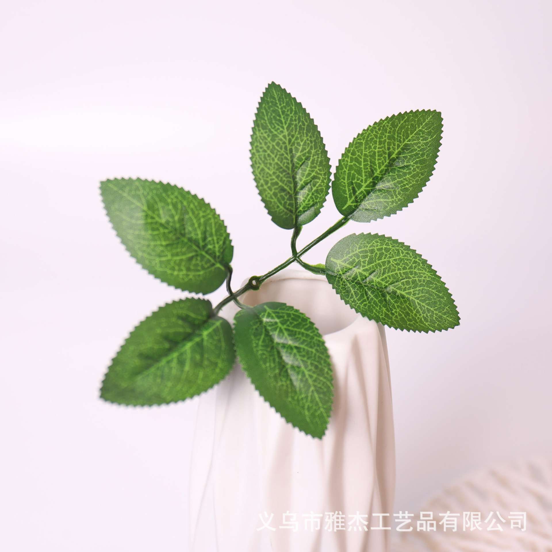 厂家直销高档丝印仿真花叶（6片玫瑰叶）绢花6片绿色叶子仿真绿植