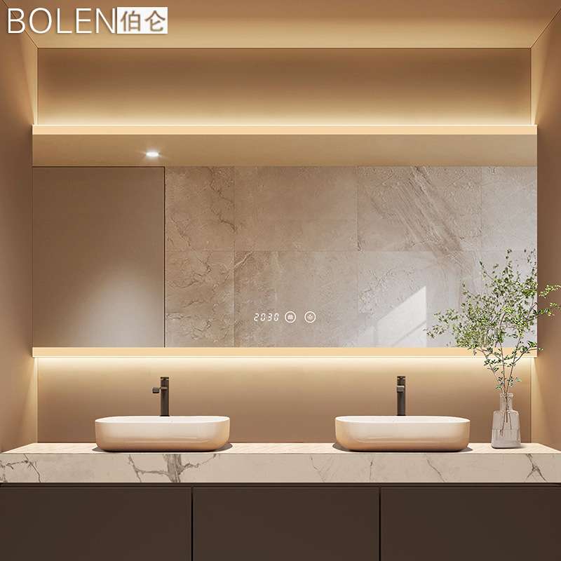 BOLEN上下磨砂通顶发光浴室智能镜触摸屏卫生间led灯镜洗手间厕所