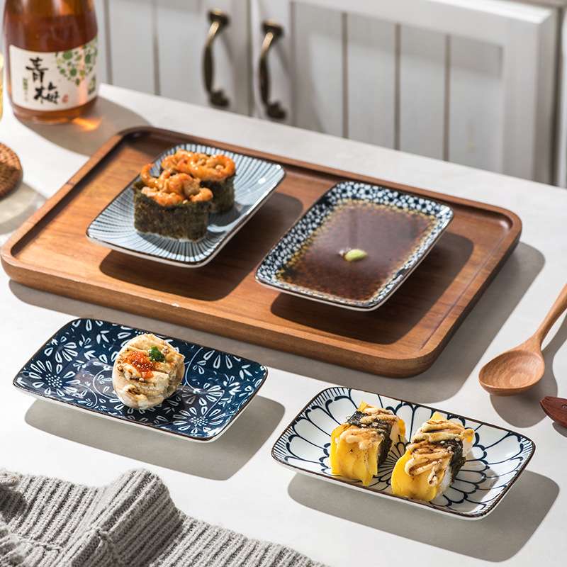 日式陶瓷长方碟四盘装餐具套装家用釉下彩创意寿司碟点心盘小吃碟