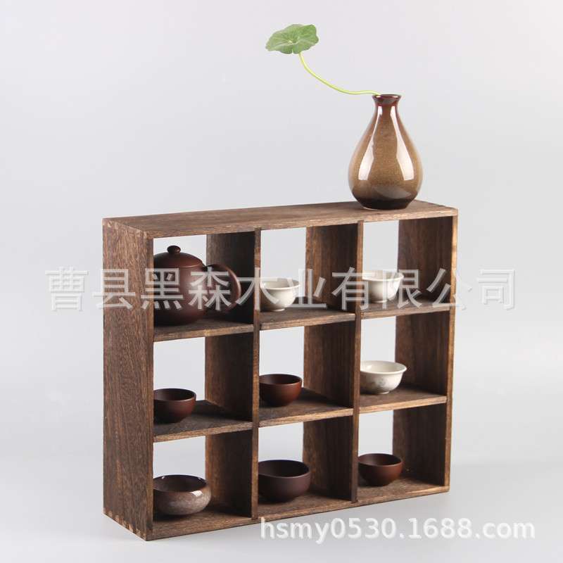 烧桐木茶杯架 茶壶茶具柜实木架 做旧多宝格收纳 小博古架子存放