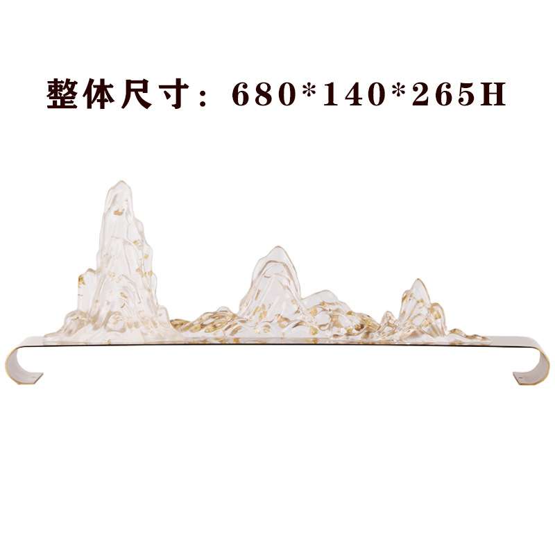 创意新中式金属禅意透明树脂金箔假山桌面摆件样板房客厅软装饰品