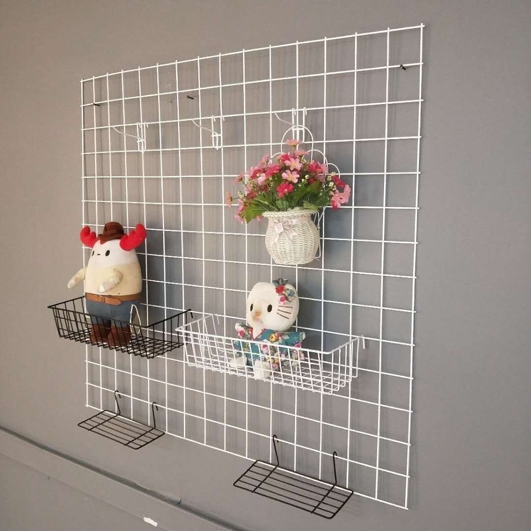 网片置物架幼儿园白方格展示架娃娃照片墙挂墙收纳小饰品铁丝网厂