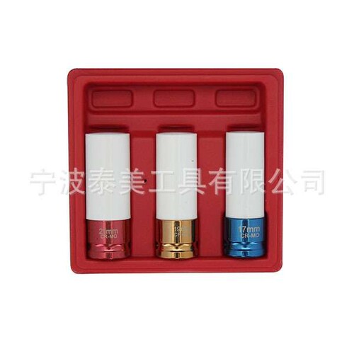 3PCS气动轮胎保护1/2彩色汽动套筒汽修五金工具铬钼钢套筒电泳108